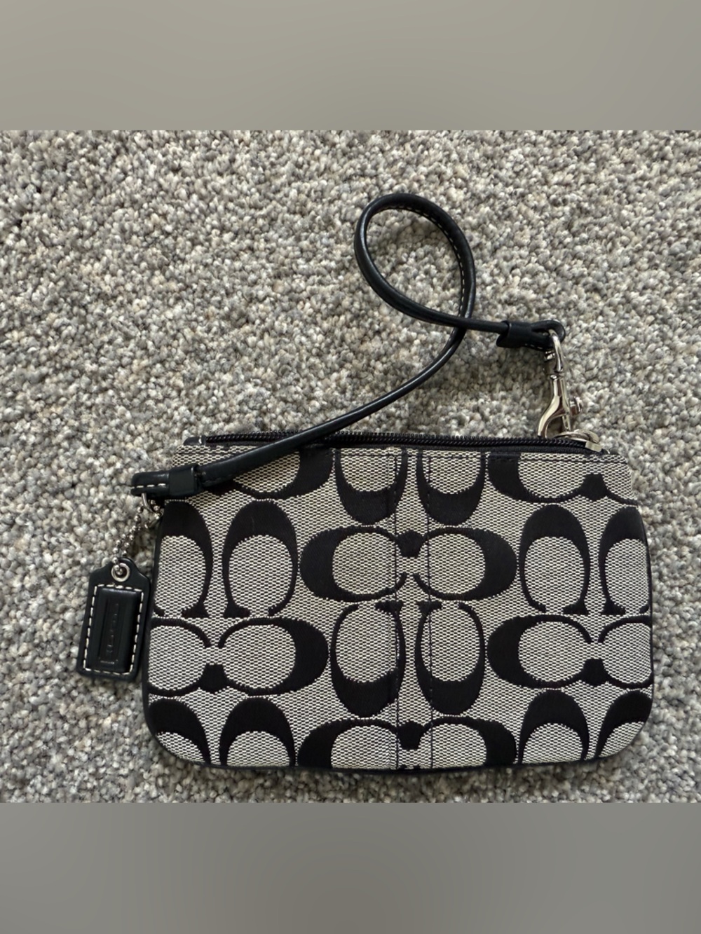 Coach Signature Canvas Wristlet in Black and Tan